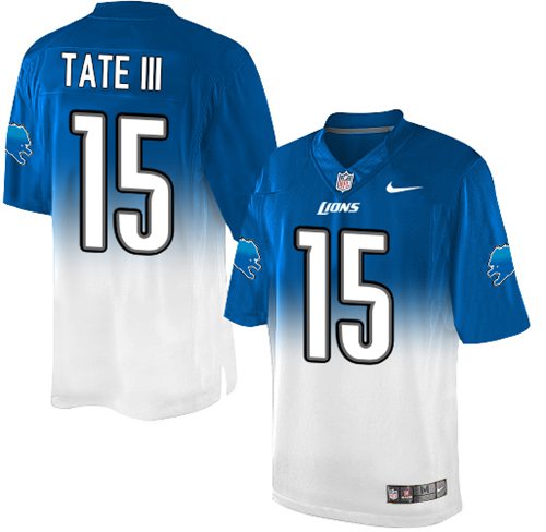 Nike Lions #15 Golden Tate III Blue/White Men's Stitched NFL Elite Fadeaway Fashion Jersey